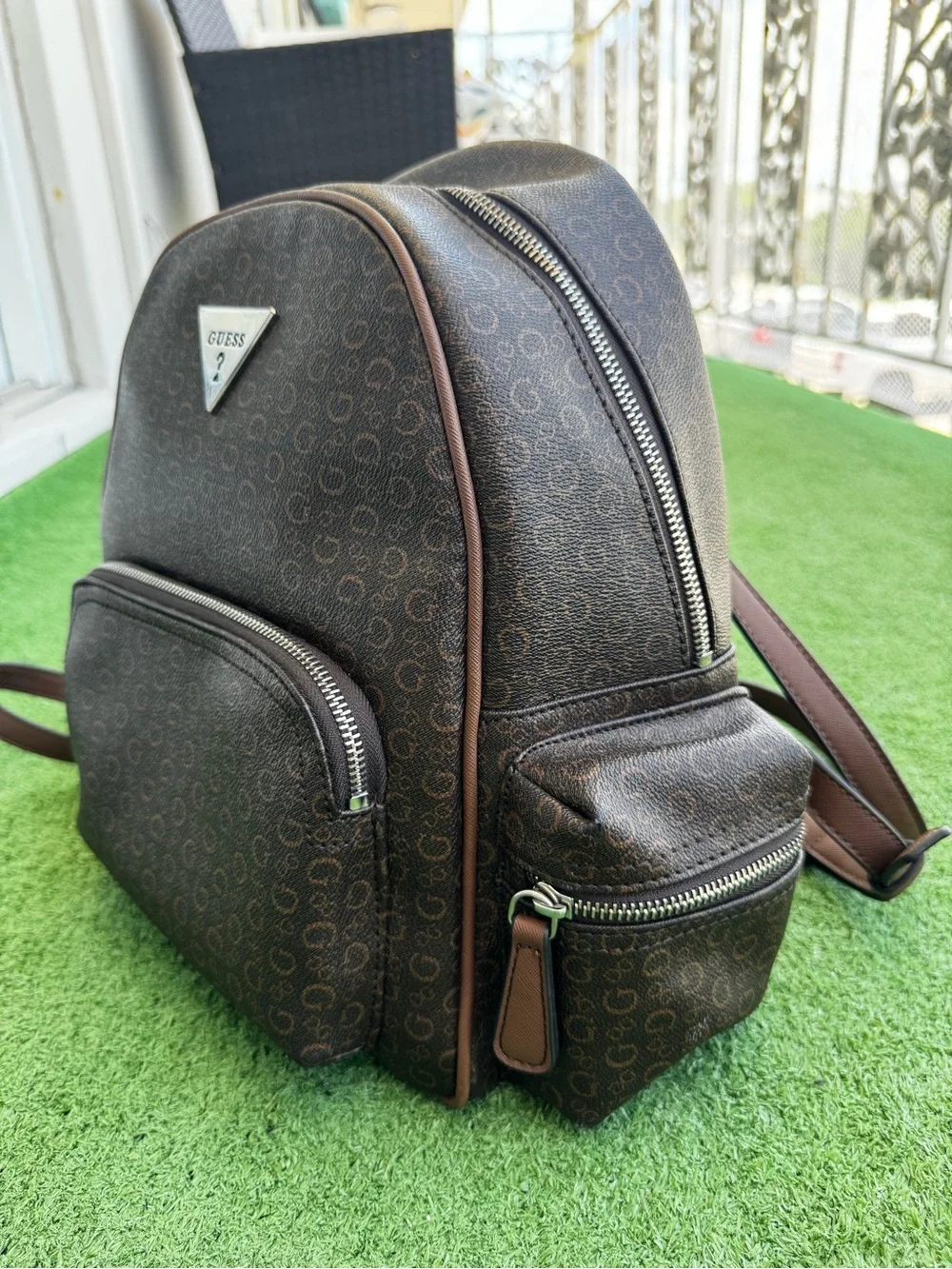 GUESS Brown Logo-Print Women’s Backpack
